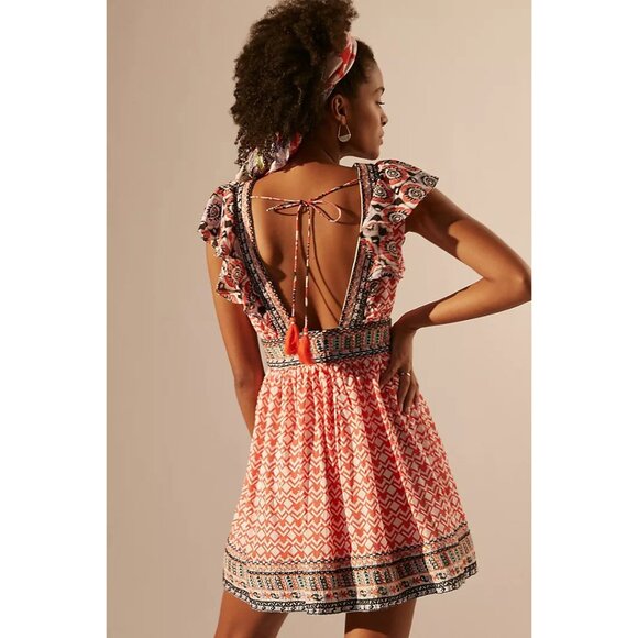 NWT Anthropologie Beaded & Embroidered Flutter Sleeve Mini Dress 8 - Picture 4 of 8